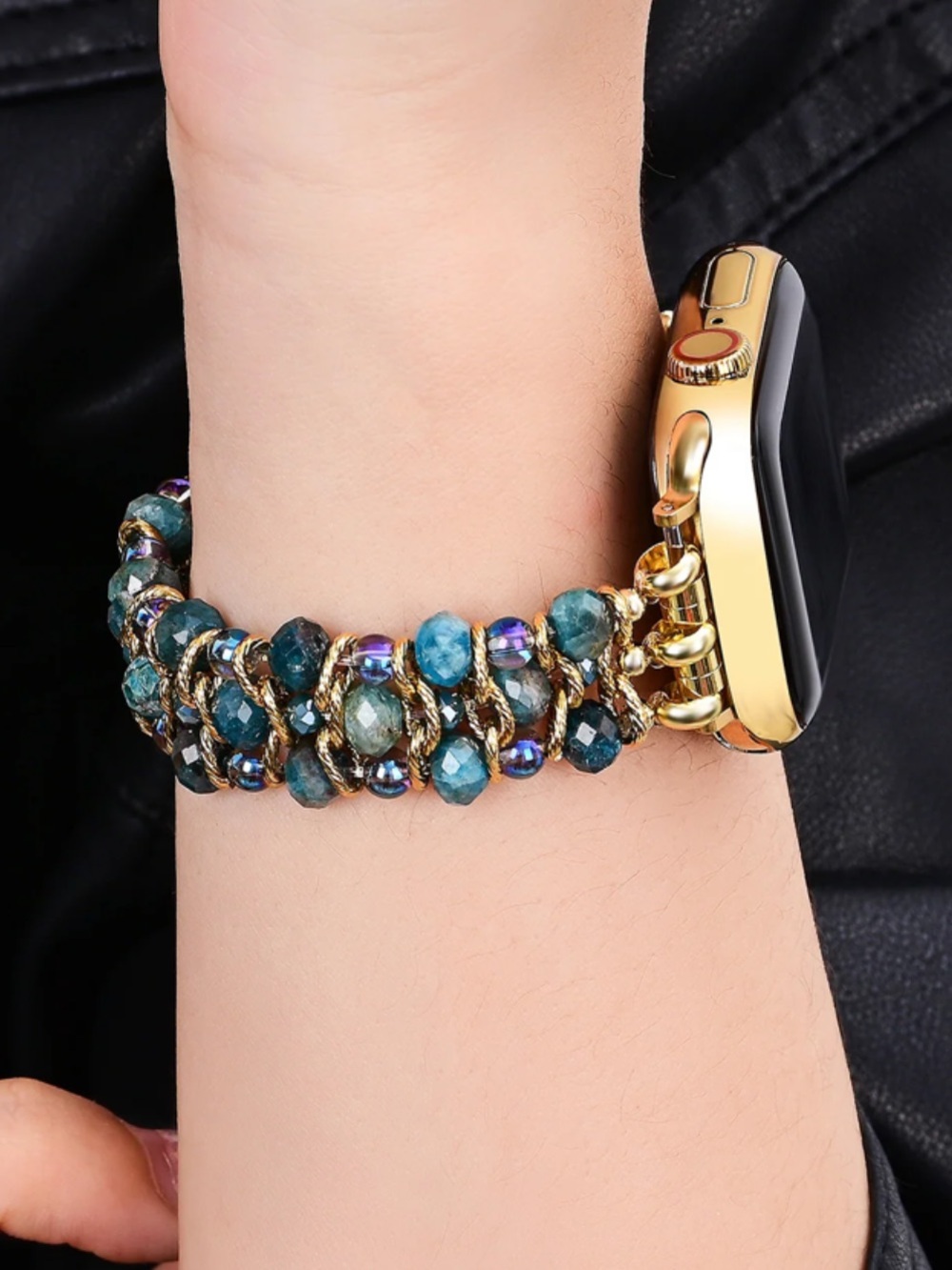 Cape Diablo Gold Smartwatch Case with Teal Beaded Bracelet Band